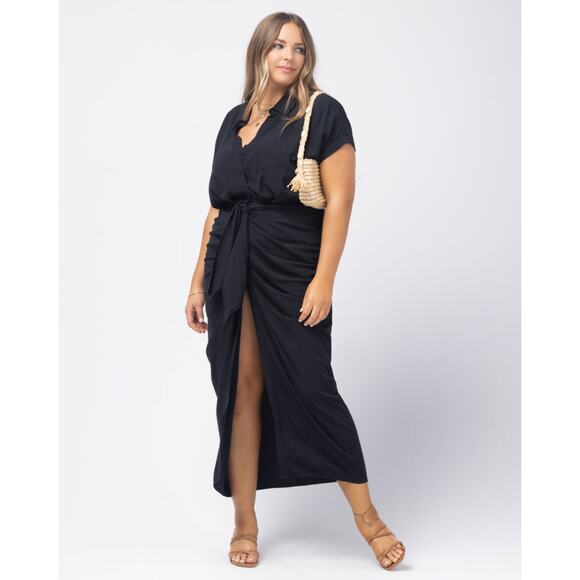 L*SPACE Prism Tie Button Front Maxi Dress Black Sz S $198 {Q17} - Picture 3 of 9